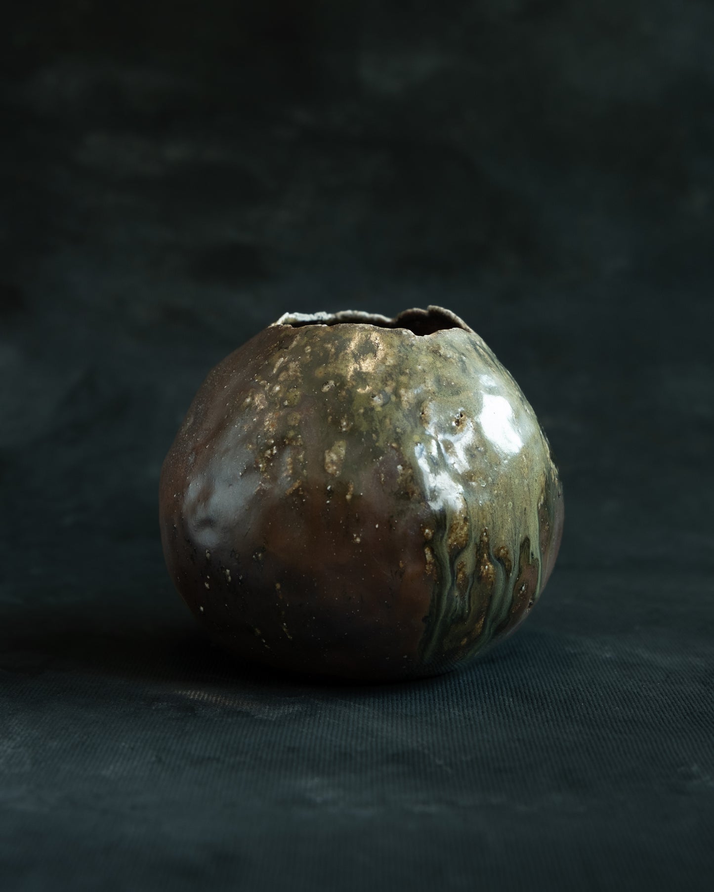 Woodfired Bulbous Vase (Molten Green)