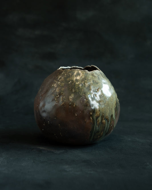 Woodfired Bulbous Vase (Molten Green)